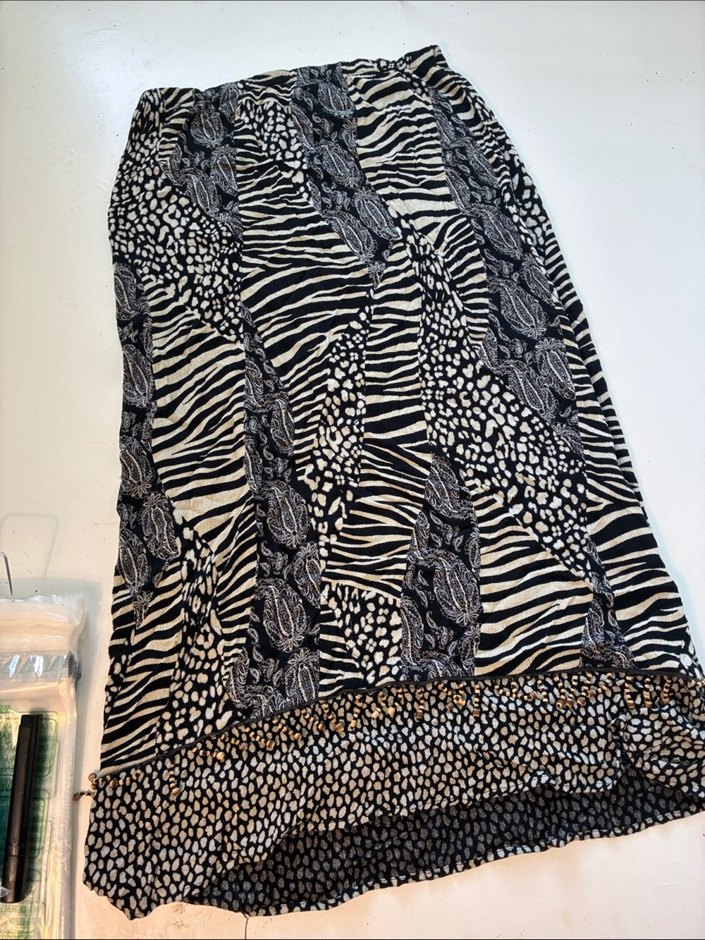 Vintage Notarions Medium Petite Multi Pattern Beaded Elastic Waist Pull On Skirt